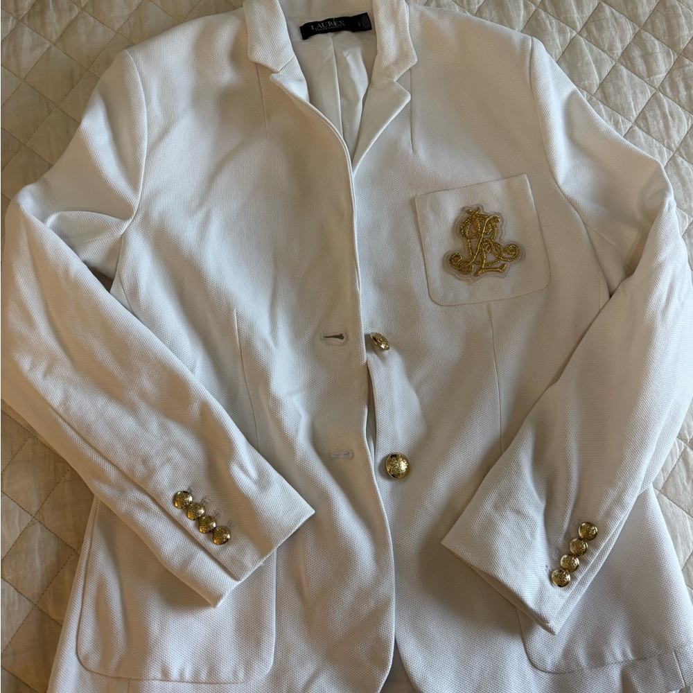 Ralph Lauren White and Gold Blazer Classic Suit Jacket
